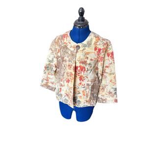 Coldwater Creek Woven Botanical Print 3/4 Sleeve Swing Jacket Women's Size S